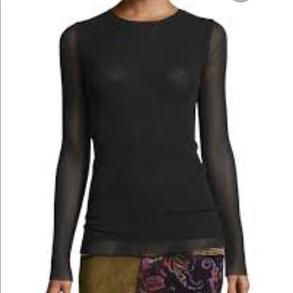 Tops - Long-Sleeve Semisheer Crewneck Top, Black